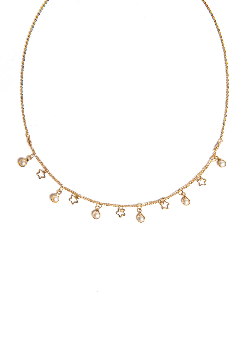 Dainty Pearl and Star Chain Choker