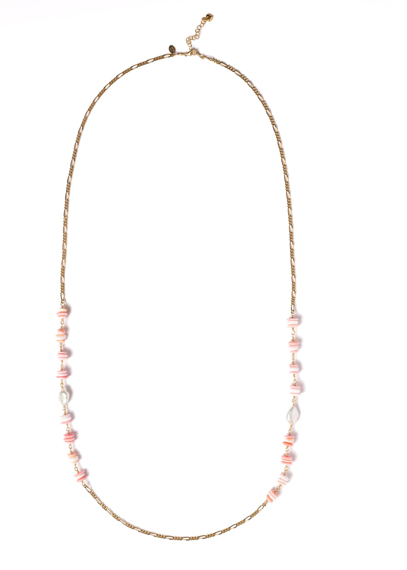 Long Pink Conch Shell with Keshi Pearls Necklace