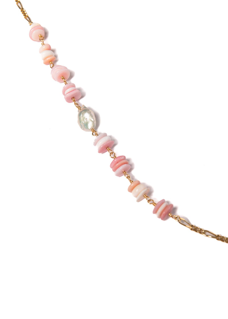 Long Pink Conch Shell with Keshi Pearls Necklace