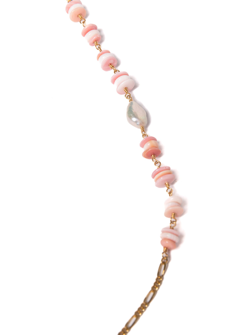 Long Pink Conch Shell with Keshi Pearls Necklace