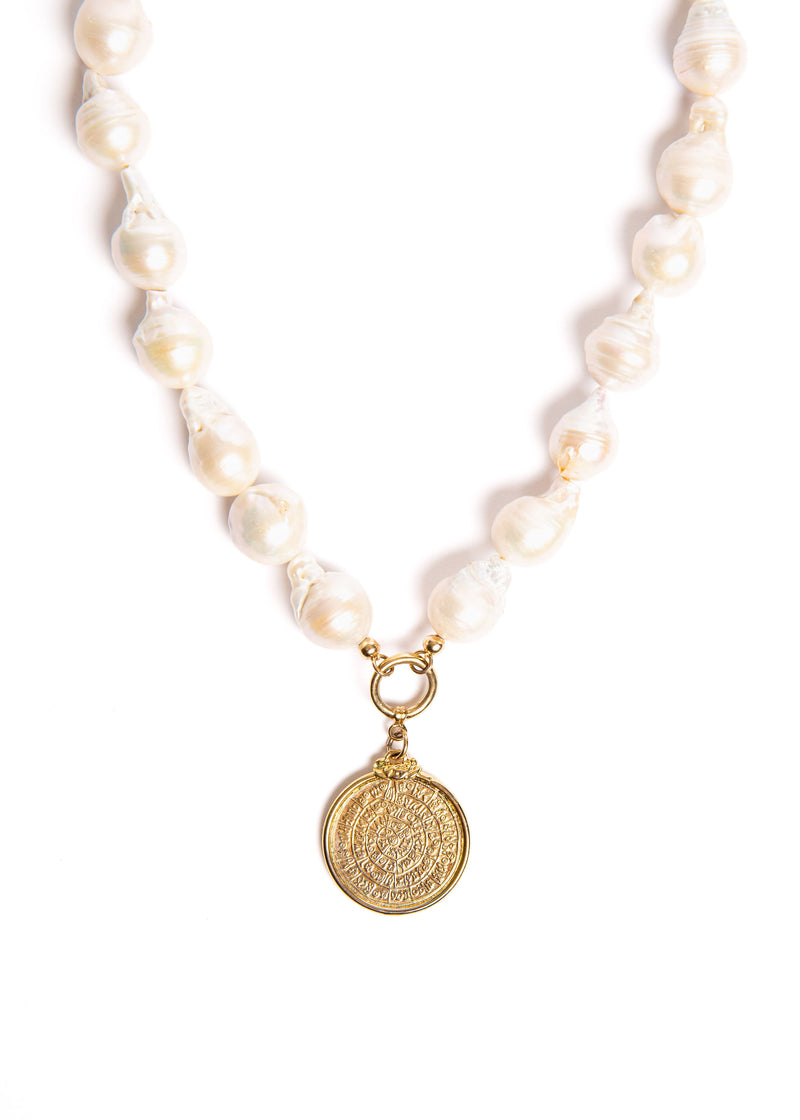 Baroque Pearl with Gold Medallion Necklace