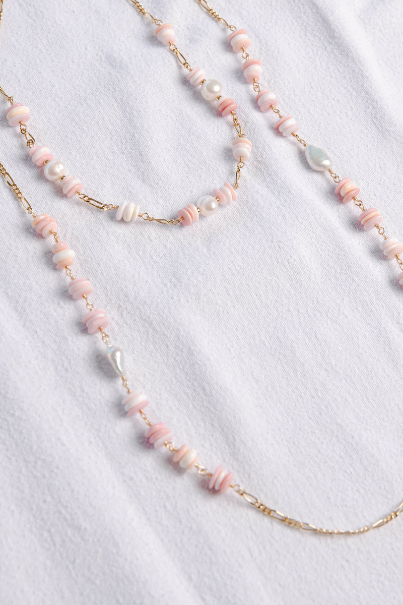 Long Pink Conch Shell with Keshi Pearls Necklace