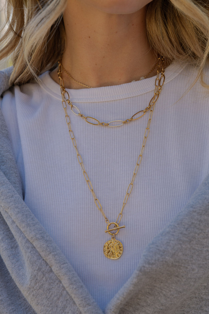 Gold Coin with Selene Hammered Chain Necklace