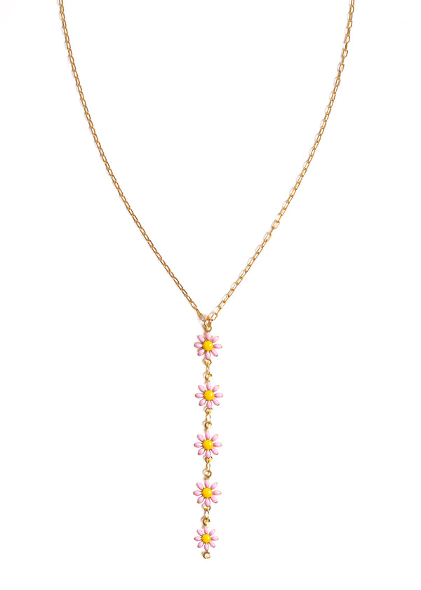 Pink Daisies Rosary Style Necklace