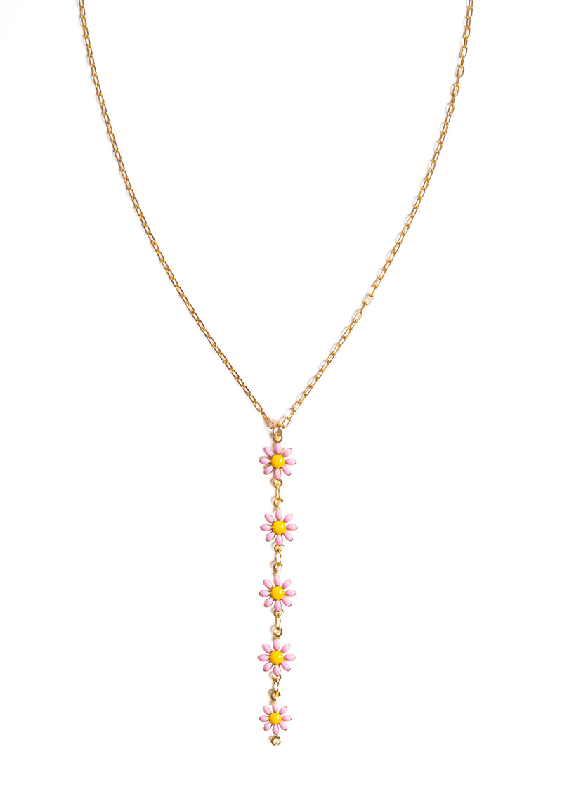 Pink Daisies Rosary Style Necklace