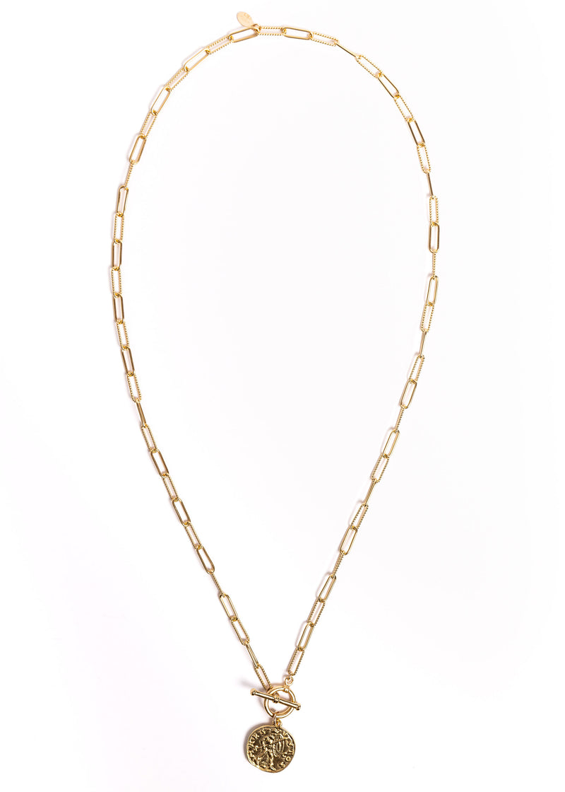 Gold Coin with Selene Hammered Chain Necklace