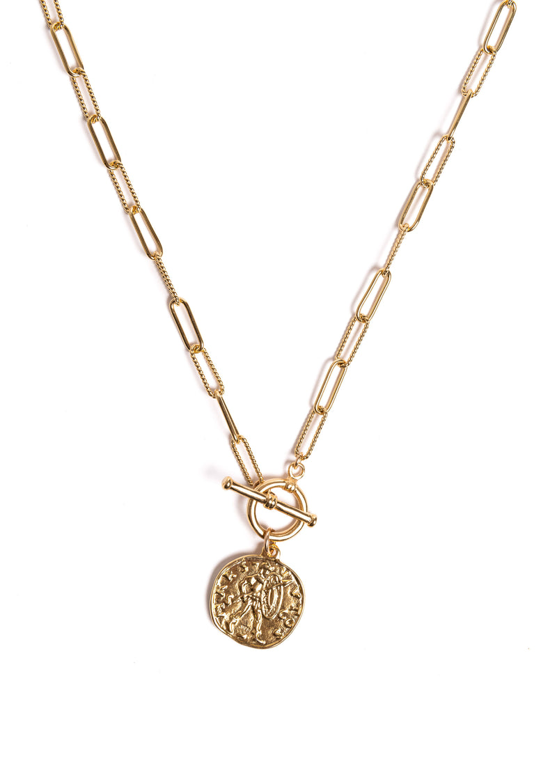 Gold Coin with Selene Hammered Chain Necklace