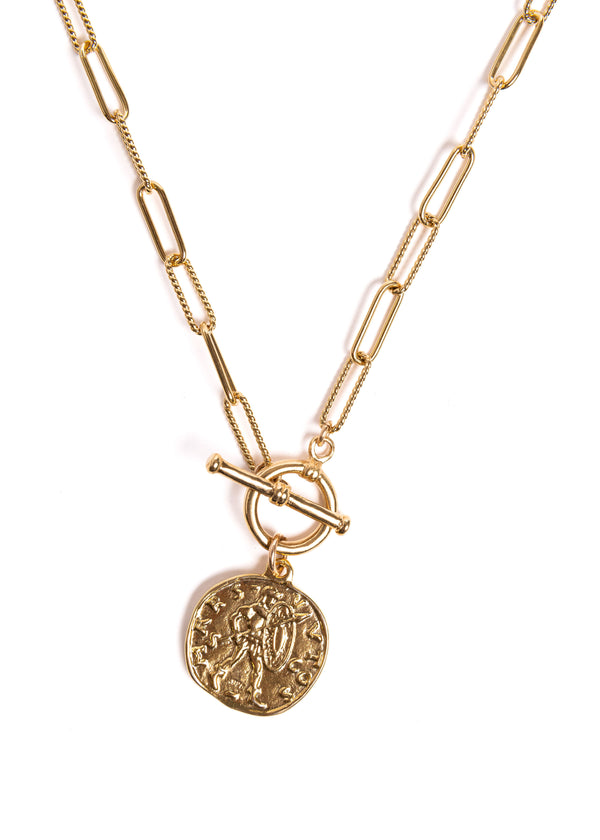 Gold Coin with Selene Hammered Chain Necklace