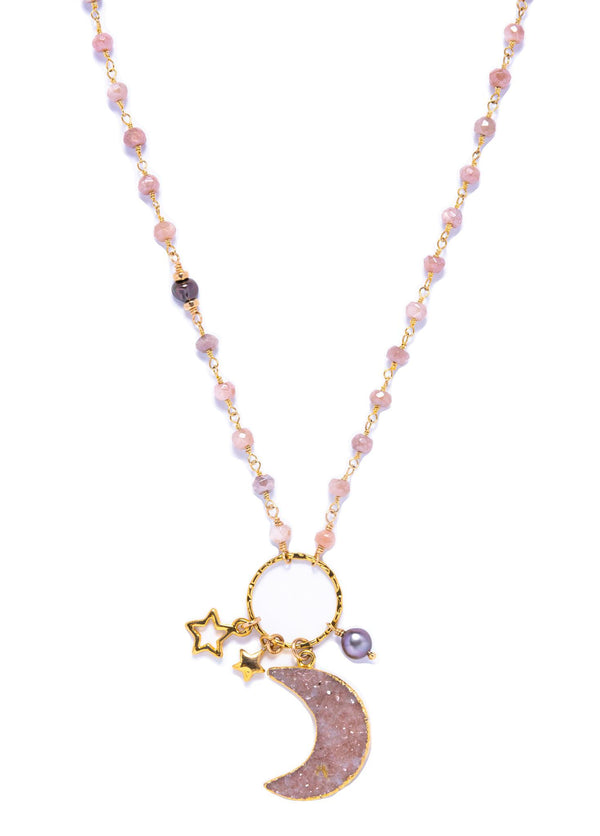 Druzy Moon, Star Charms Necklace