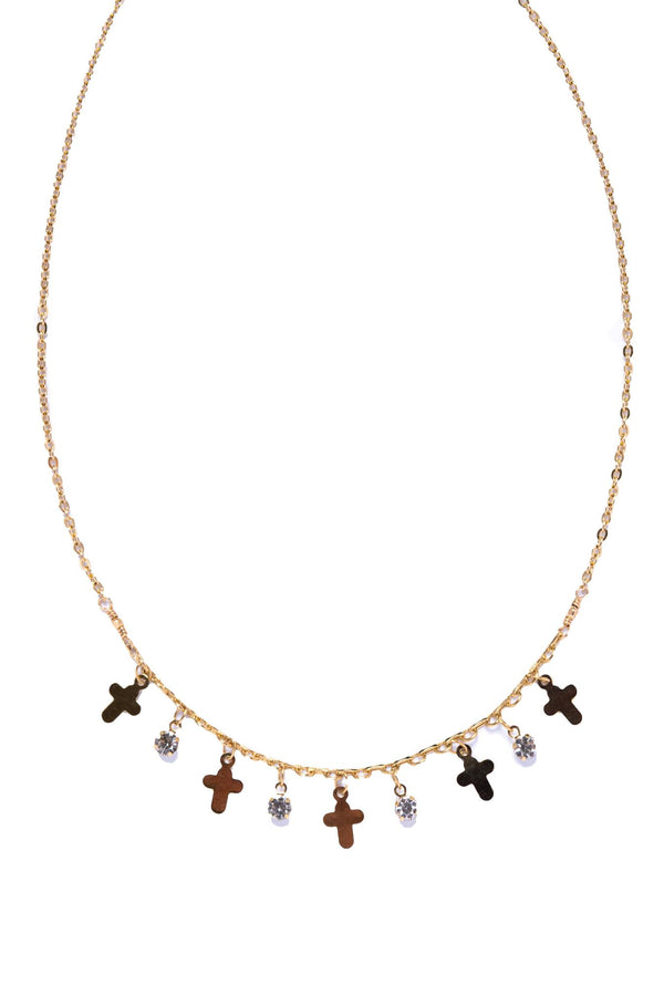 Dangle Cross with Crystals Choker