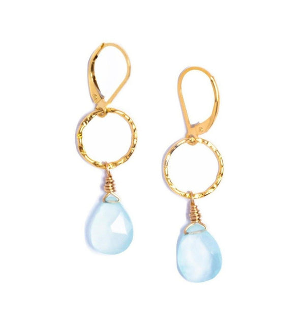 Chalcedony & Gold Hoop Earrings