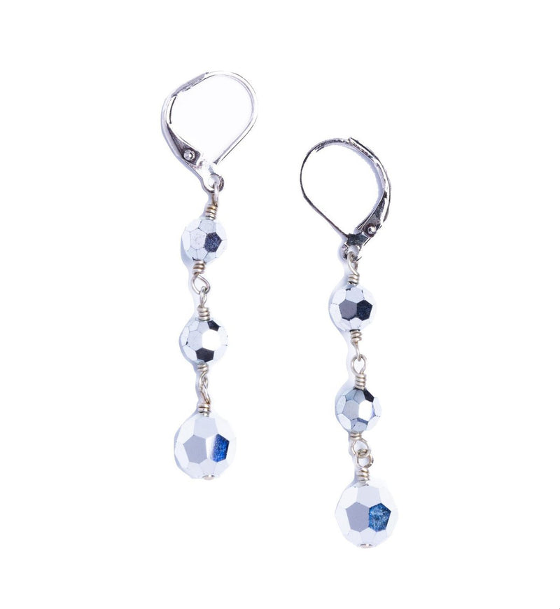 Silver Triple Swarovski Crystal Earrings