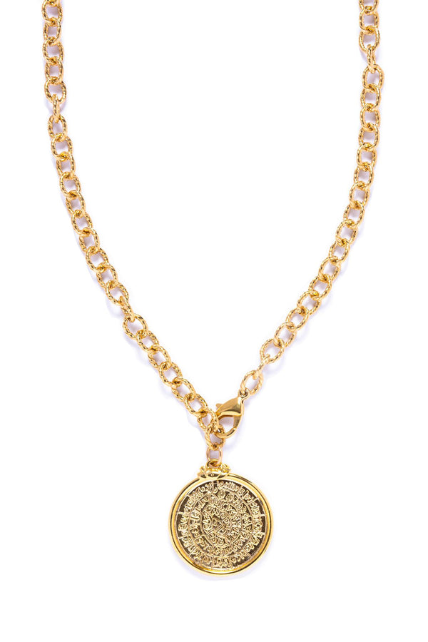 Large Gold Aztec Coin Necklace