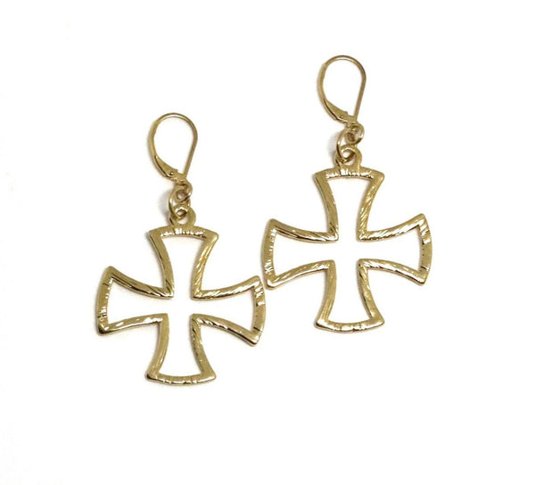 Large Gold Cross Earrings