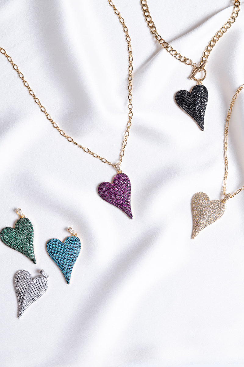 Long CZ Heart Necklace