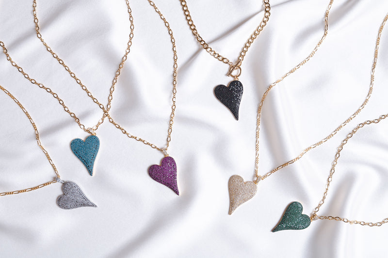 Long CZ Heart Necklace