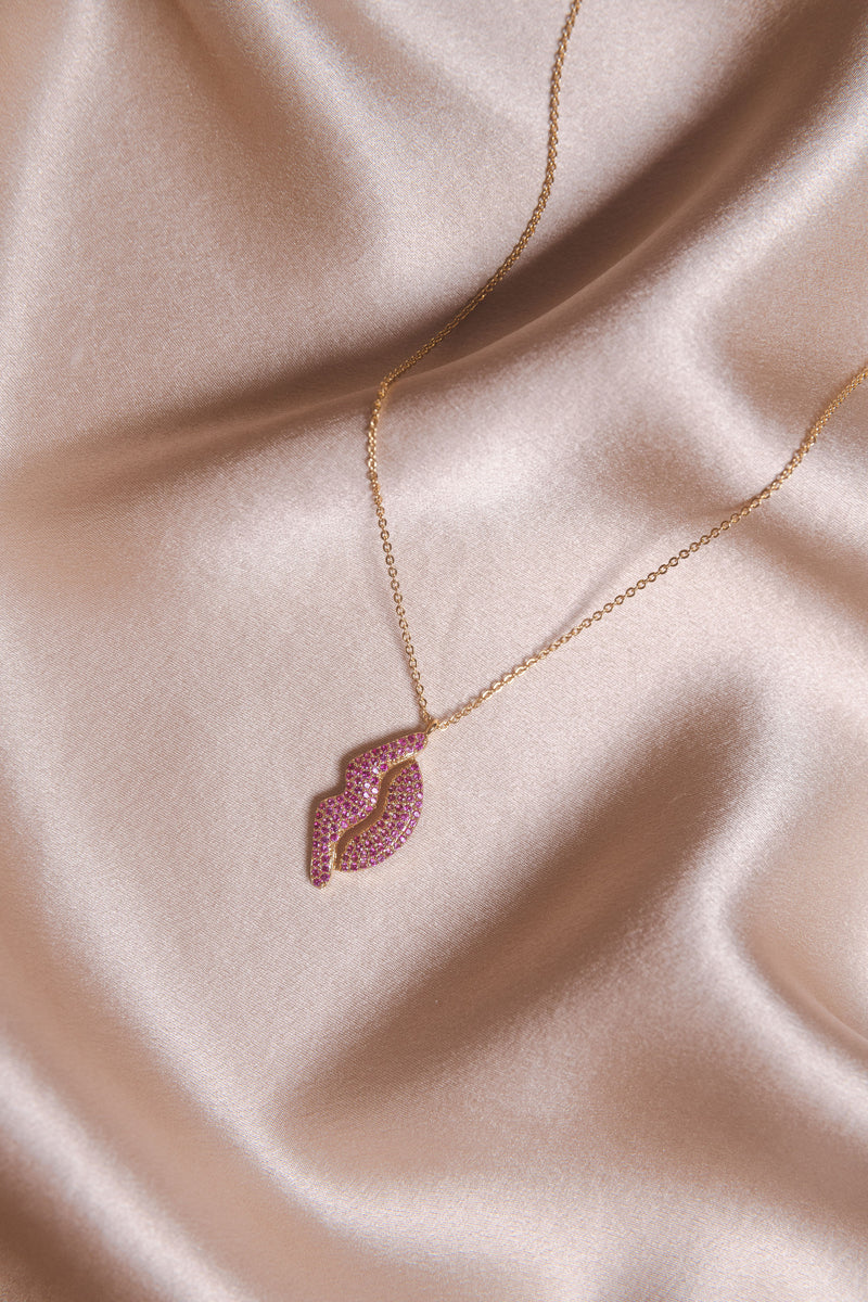 Pink CZ Lips Necklace