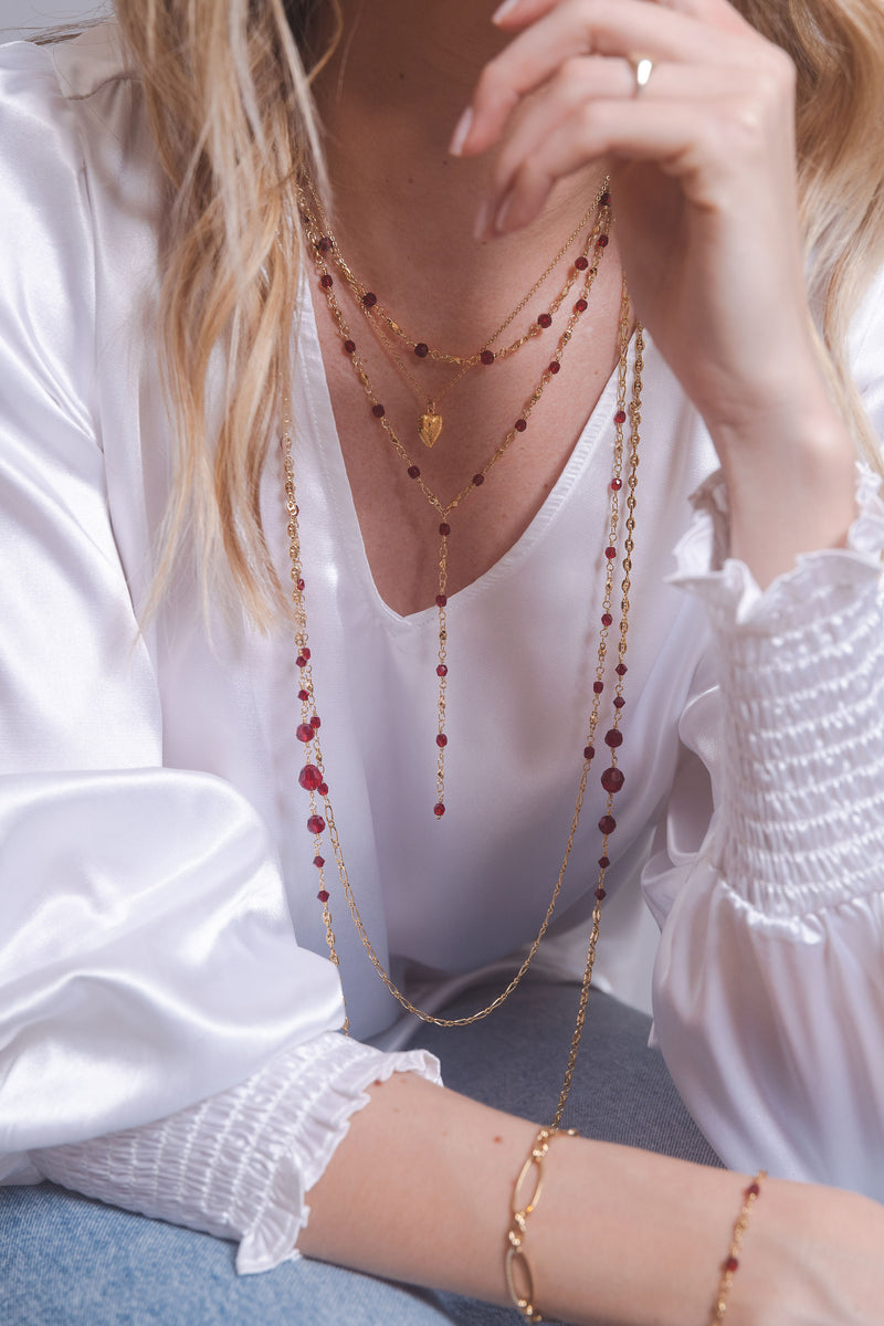 Rosary Style Red Crystals Necklace