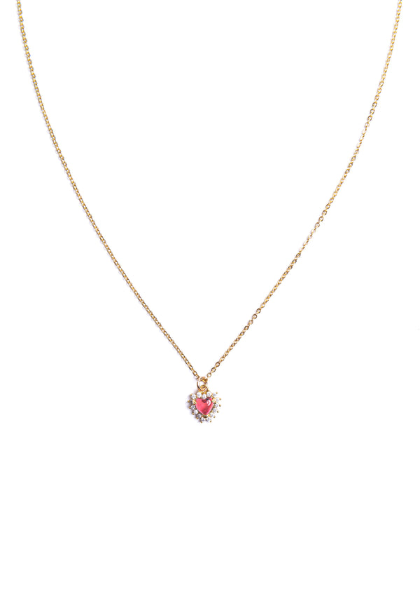 Pink CZ's Heart Necklace