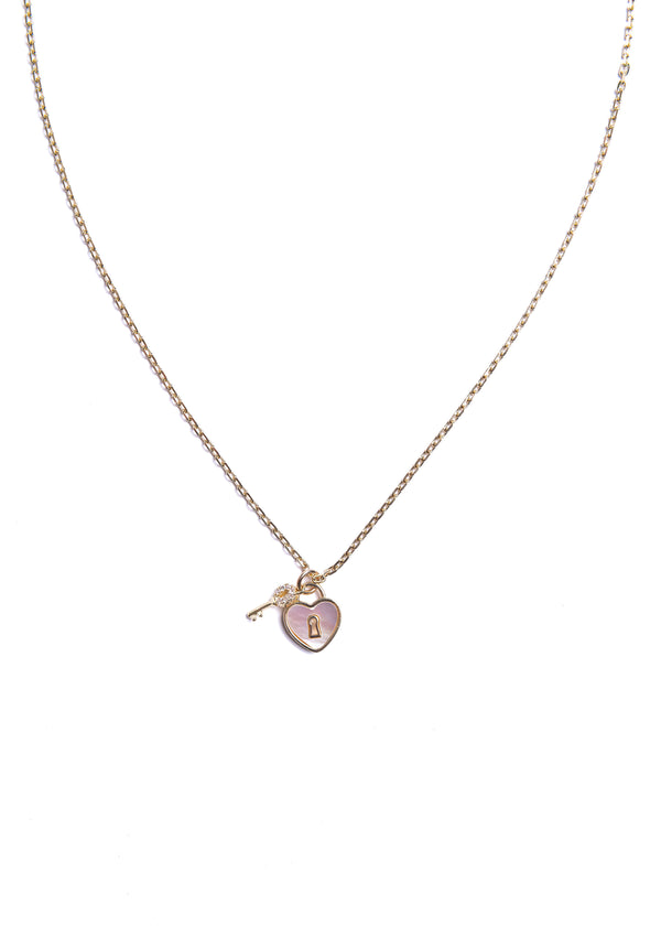 Pearl Heart Locket with Key Necklace