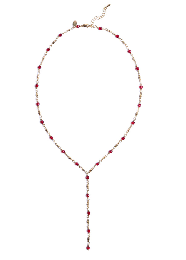 Rosary Style Red Crystals Necklace