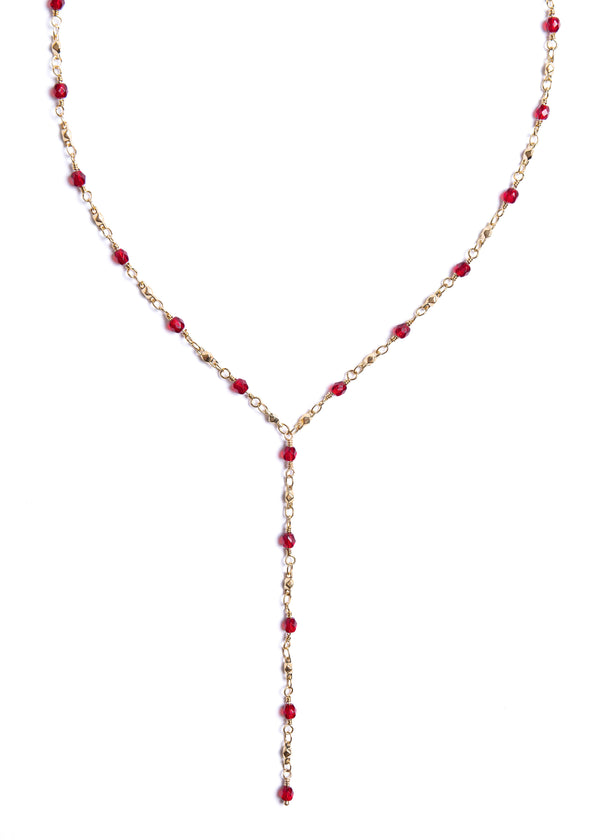 Rosary Style Red Crystals Necklace