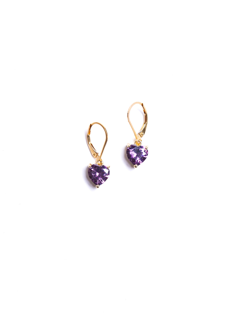 Purple CZ Heart Earrings