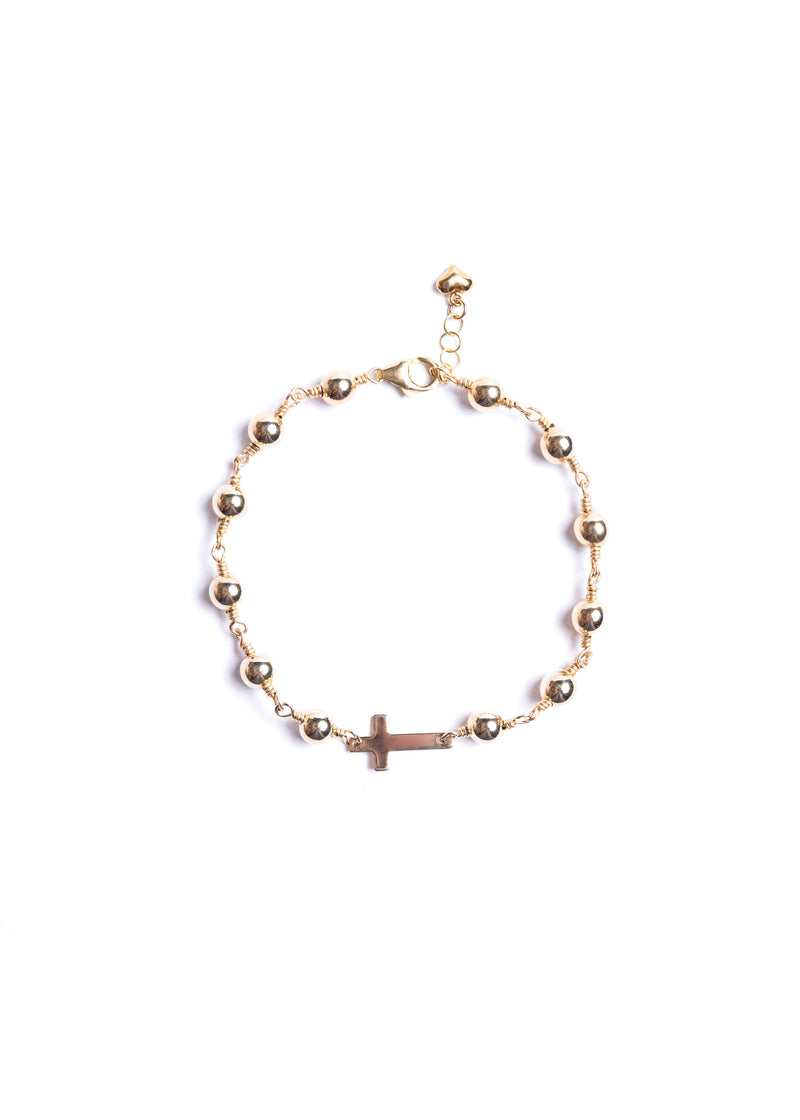 14kt Gold Filled Bead Bracelet with Cross