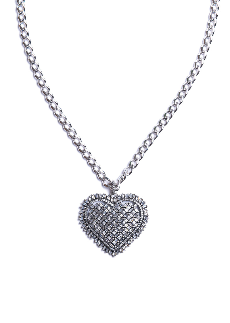 Silver CZ's Heart Necklace