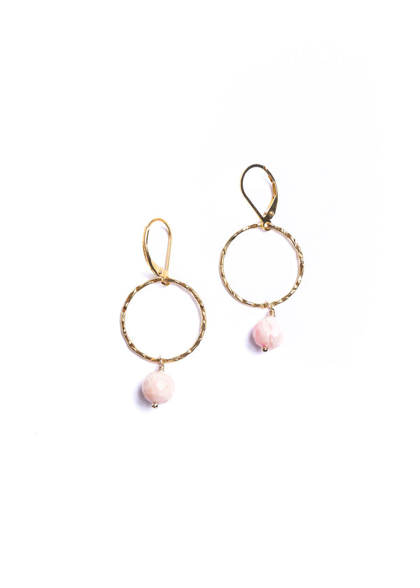 Pink Opal Hoop Earrings