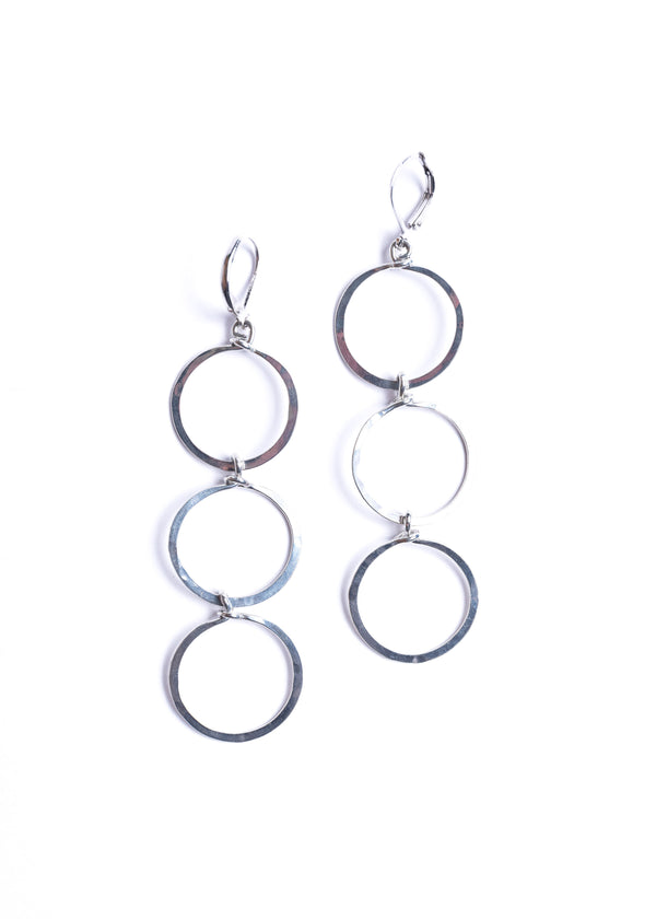 Silver 3 Round Dangling Hoop Earrings