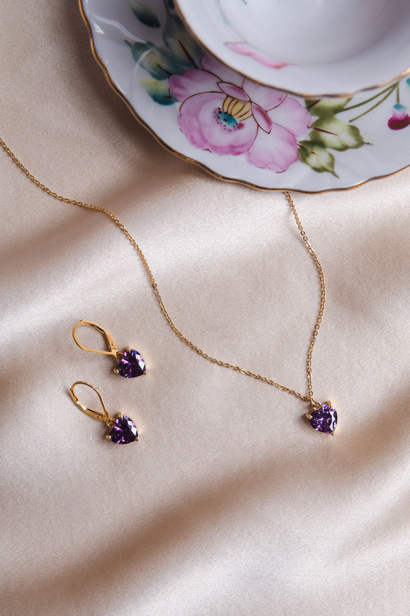 Purple CZ Heart Earrings