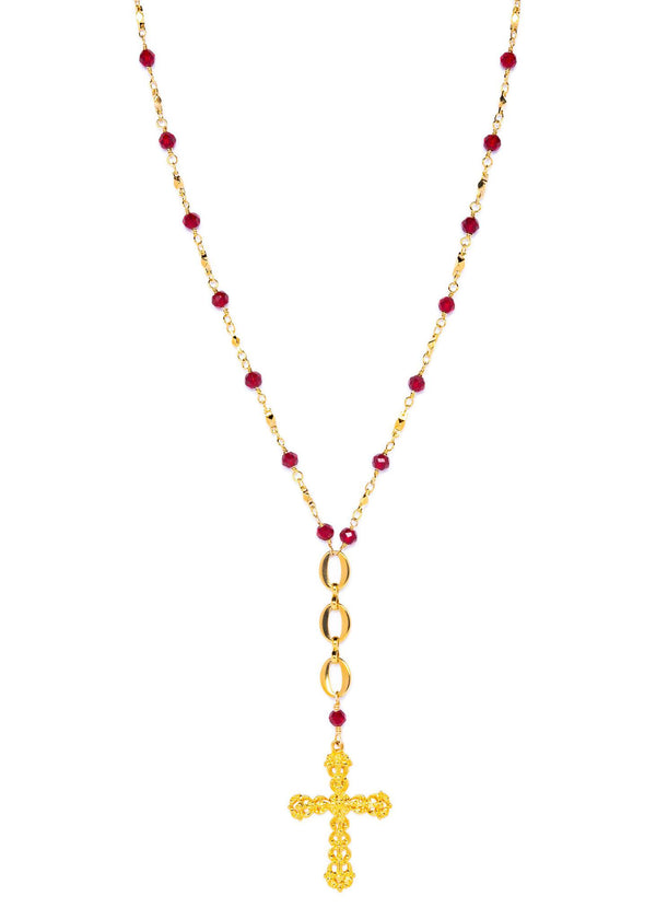 Cross & Red Crystals Necklace