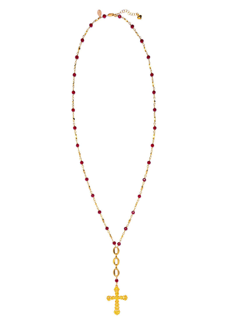 Cross & Red Crystals Necklace