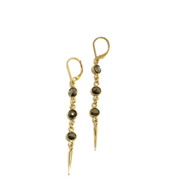 3 Tier Pyrite and Spike Earrings