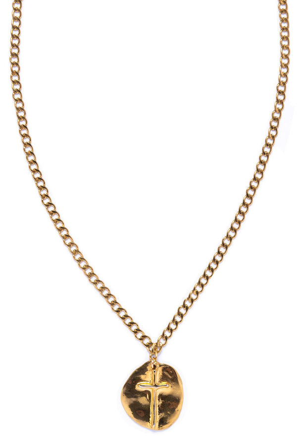 Gold Coin Cross Necklace