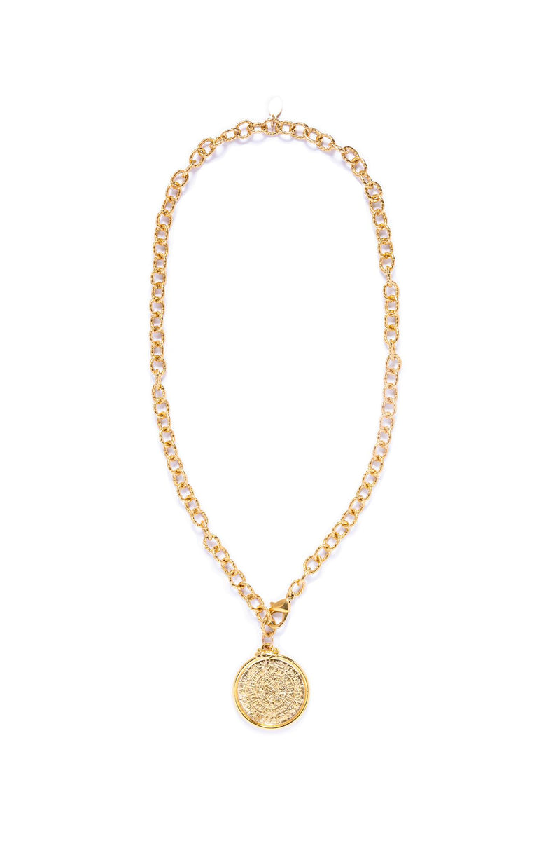 Large Gold Aztec Coin Necklace