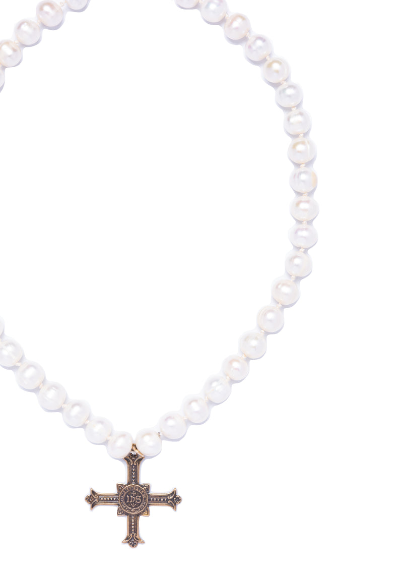 Cultured Pearl & Cross Necklace