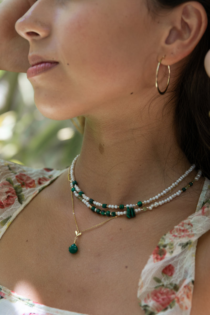 Malachite & Pearls with Selene Chain Necklace