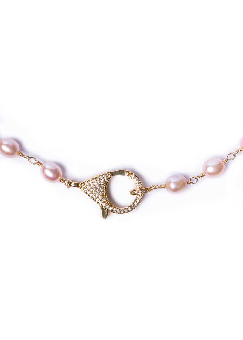 Pink Pearls & CZ Lock Necklace