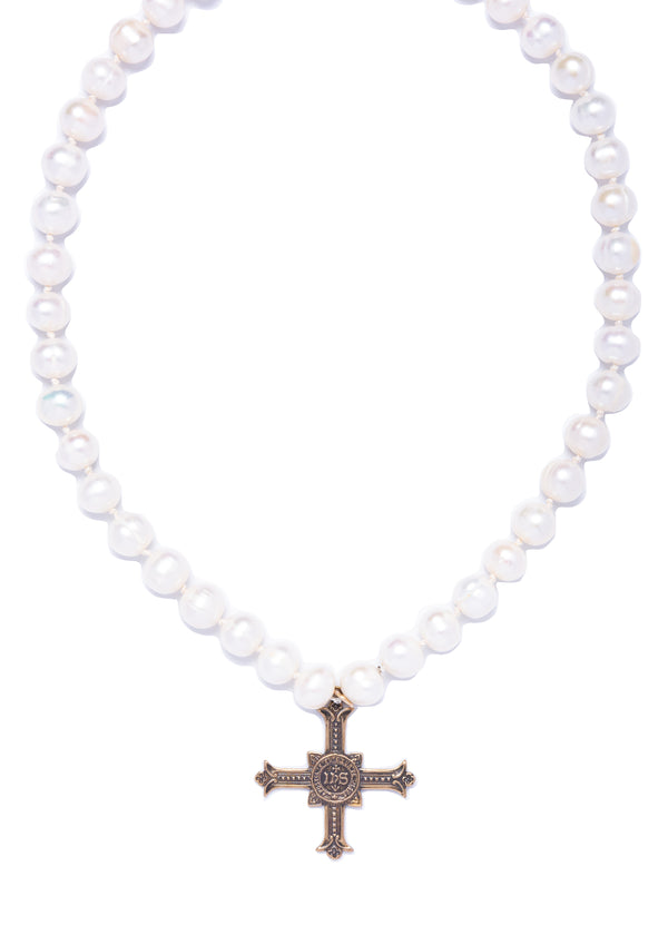 Cultured Pearl & Cross Necklace