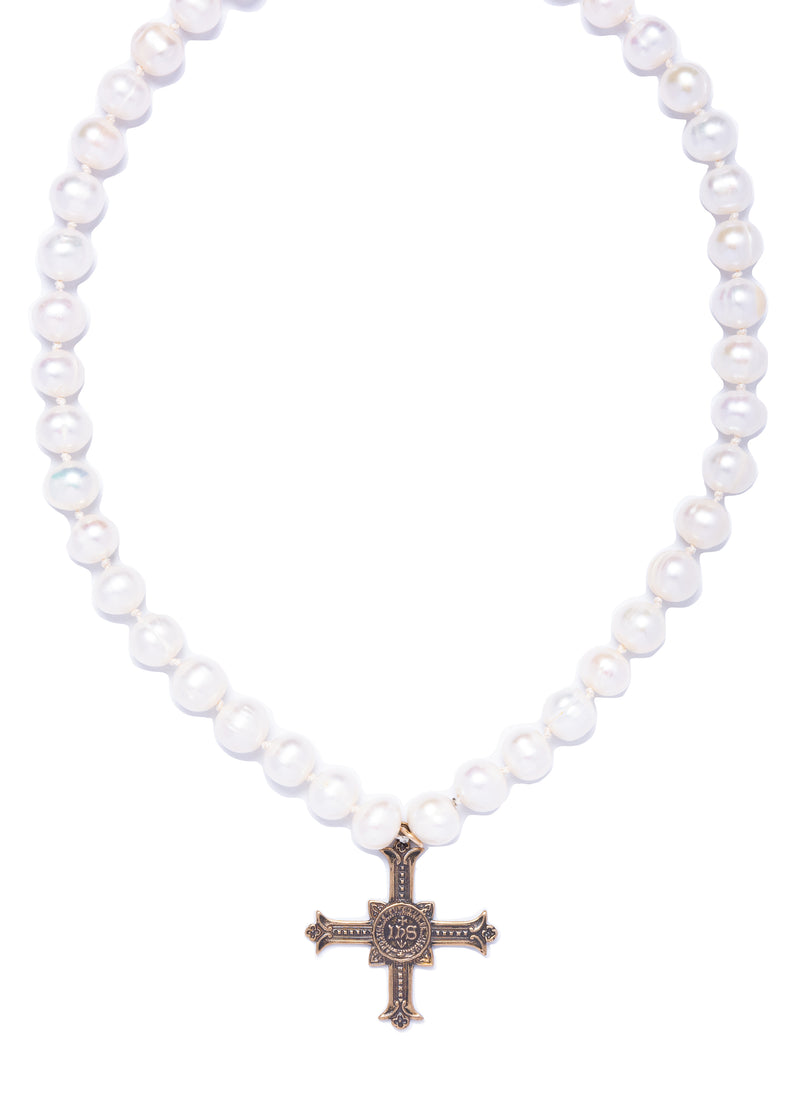 Cultured Pearl & Cross Necklace