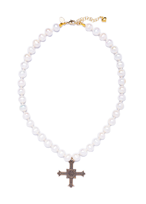 Cultured Pearl & Cross Necklace