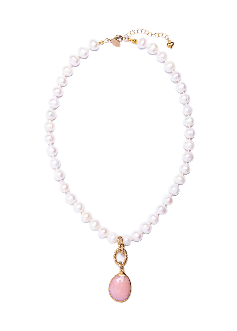 Cultured Pearls & Pink Opal Necklace