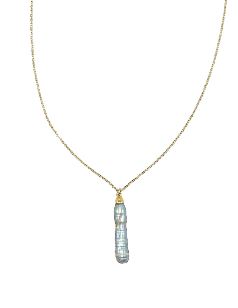 Long Blue Baroque Pearl Necklace