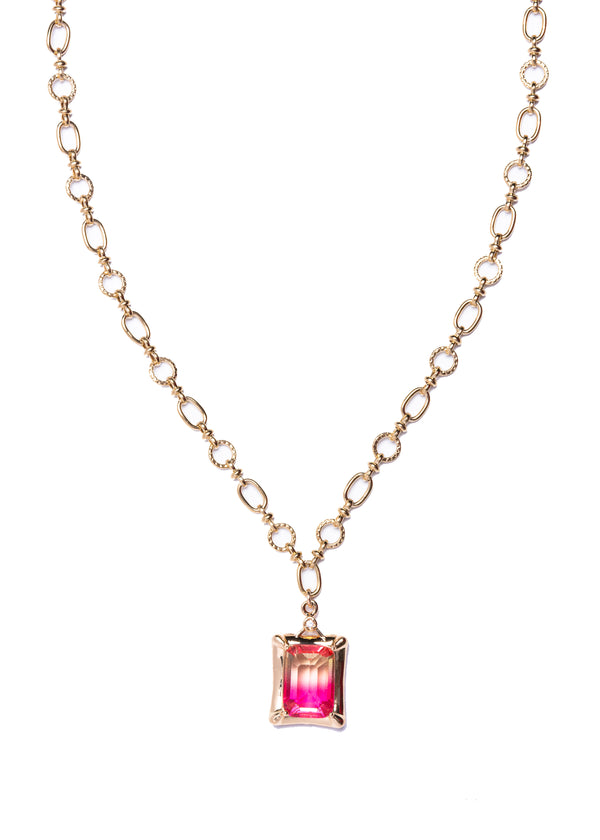 Pink CZ Rectangle Necklace