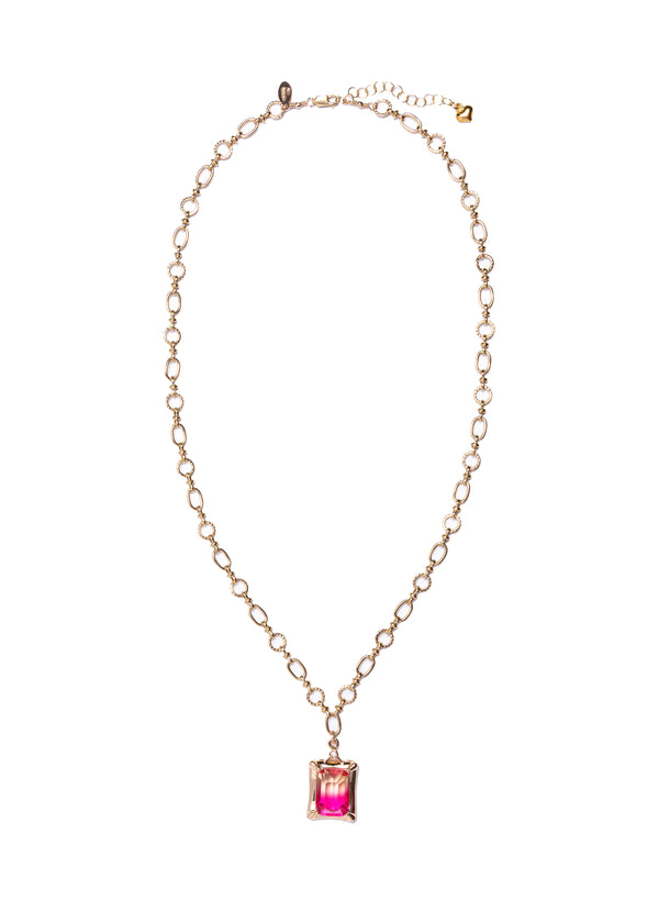 Pink CZ Rectangle Necklace