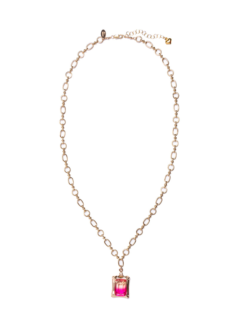 Pink CZ Rectangle Necklace