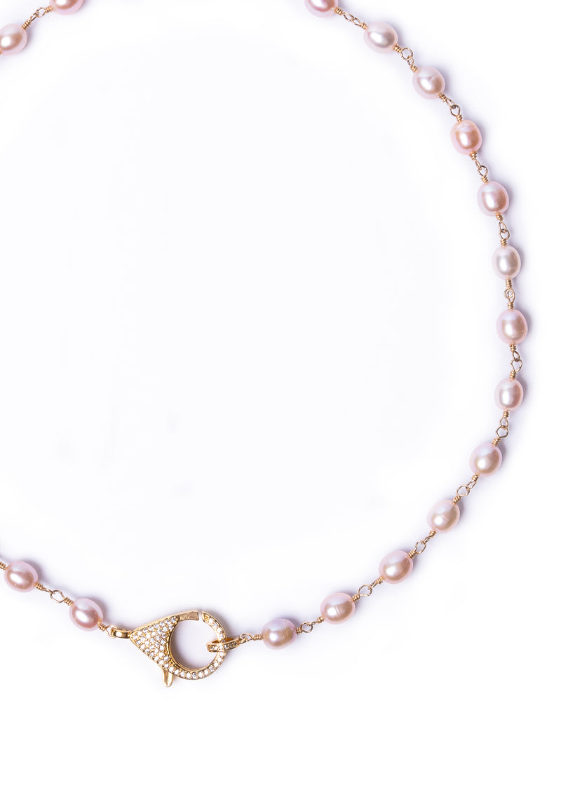 Pink Pearls & CZ Lock Necklace