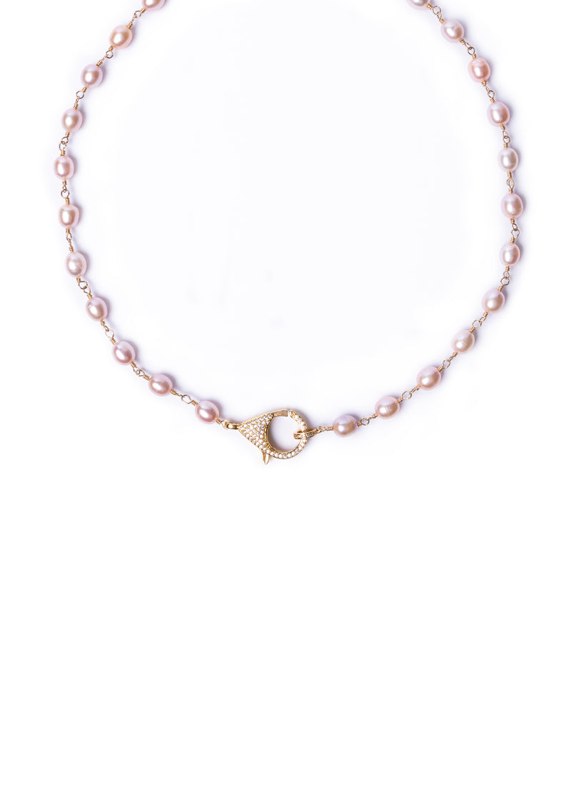 Pink Pearls & CZ Lock Necklace